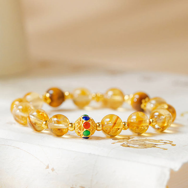 Bransoletka ochronna z Buddha Stones 925 ze srebra próby 925 Fu Character Citrine Tiger Eye