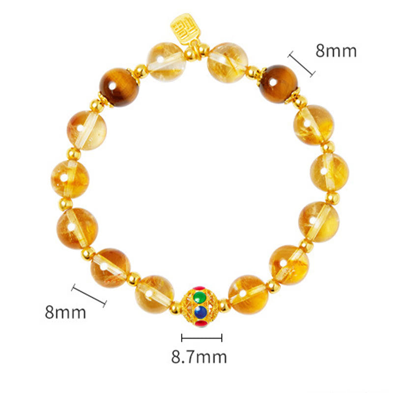 Bransoletka ochronna z Buddha Stones 925 ze srebra próby 925 Fu Character Citrine Tiger Eye
