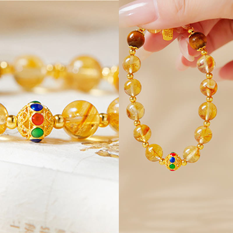 Bransoletka ochronna z Buddha Stones 925 ze srebra próby 925 Fu Character Citrine Tiger Eye