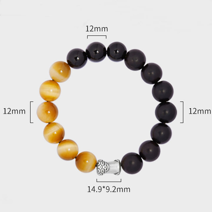 Bransoletka relaksacyjna Buddha Stones 999 Sterling Silver Ebony Tiger Eye Black Obsidian