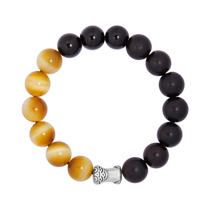 Bransoletka relaksacyjna Buddha Stones 999 Sterling Silver Ebony Tiger Eye Black Obsidian