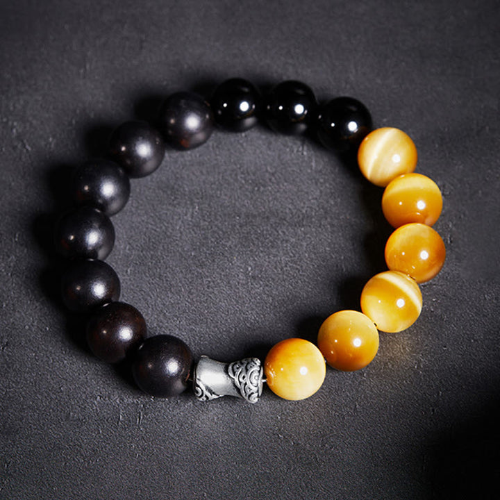 Bransoletka relaksacyjna Buddha Stones 999 Sterling Silver Ebony Tiger Eye Black Obsidian