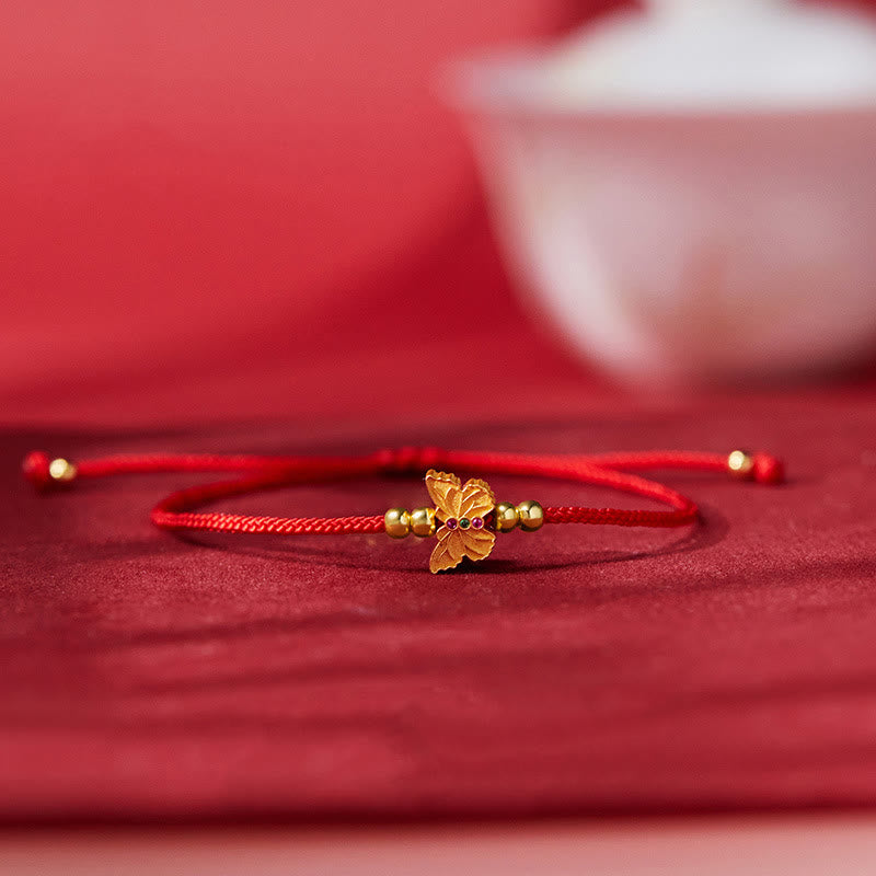 Buddha Stones Bransoletka ze srebra próby 999 z motylem i czerwonym sznurkiem - Motyl (obwód nadgarstka: 14-18 cm) - image 0