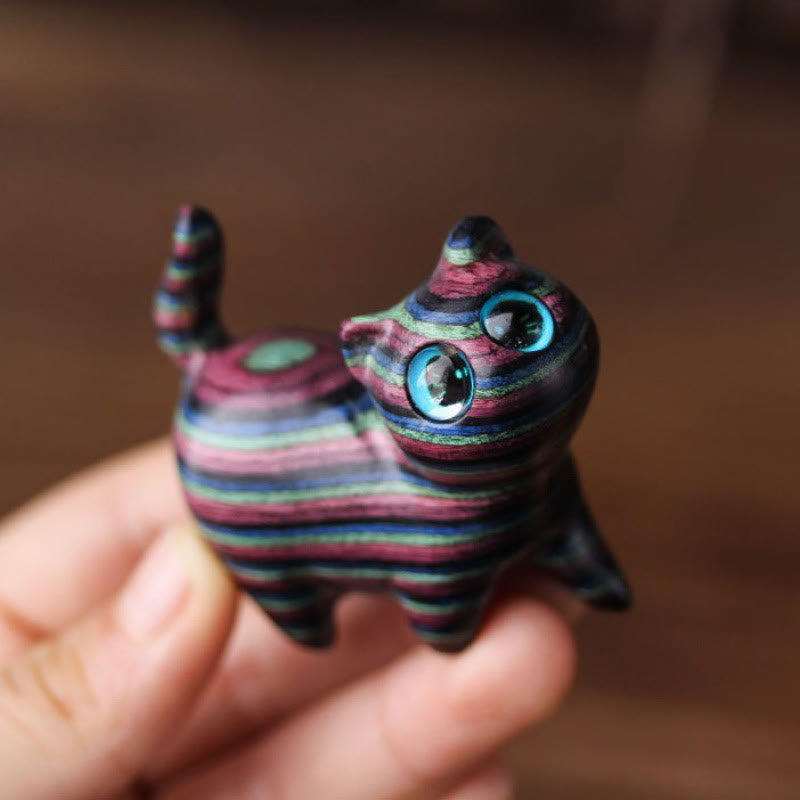 Buddha Stones Kolorowe Drzewo Sandałowe Rzeźbione Głowa Kota Uzdrawiająca Dekoracja - image 3