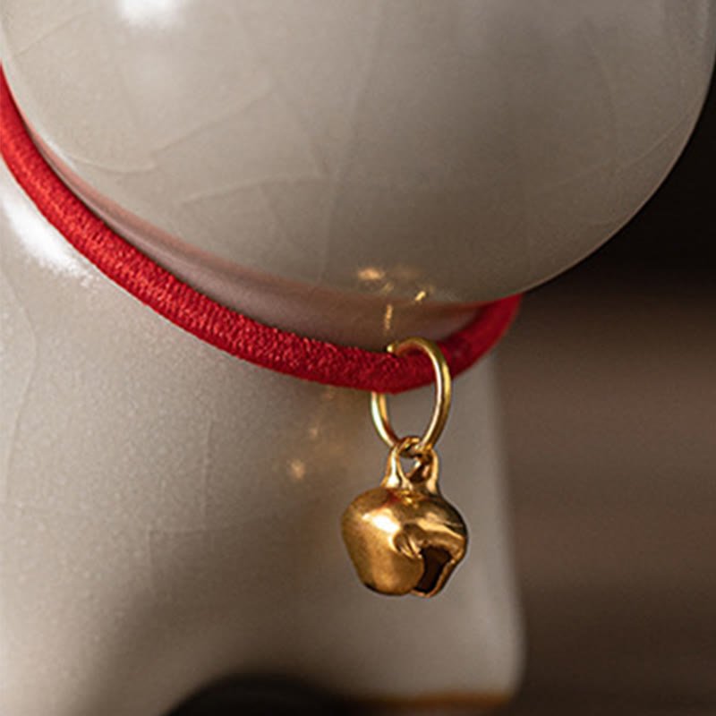 Buddha Stones Mini Szczęśliwy Uroczy Stojący Kot Czerwony Sznur Dzwonek Ceramiczna Figurka Dekoracja - image 12