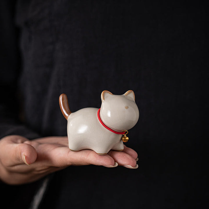 Buddha Stones Mini Szczęśliwy Uroczy Stojący Kot Czerwony Sznur Dzwonek Ceramiczna Figurka Dekoracja - image 9