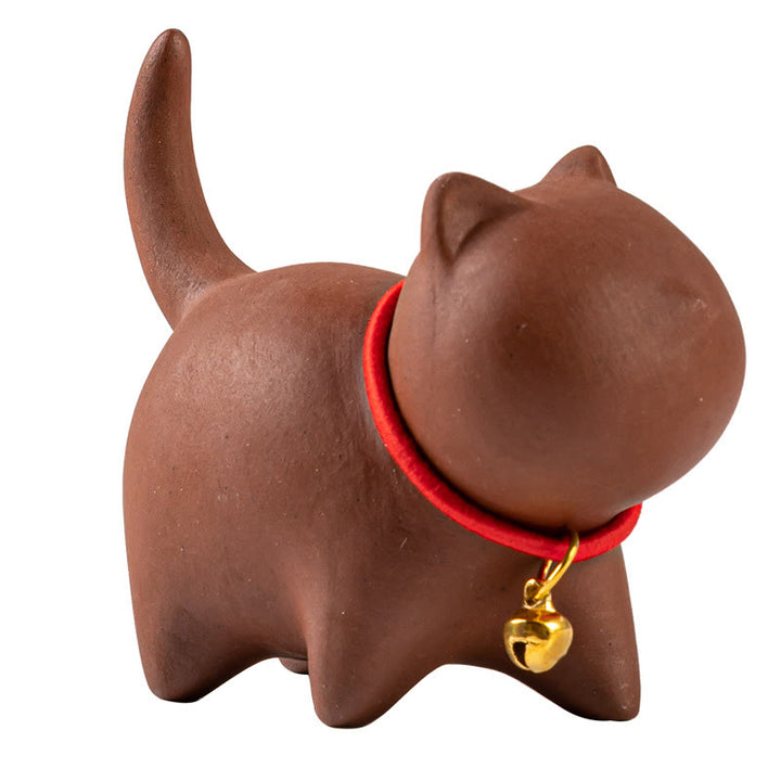 Buddha Stones Miniaturowe Piękne Czerwone Liny Dzwonek Kot Herbata Zwierzę Fioletowa Glina Figurka Dekoracja Biurka - image 6