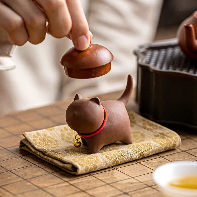 Buddha Stones Miniaturowe Piękne Czerwone Liny Dzwonek Kot Herbata Zwierzę Fioletowa Glina Figurka Dekoracja Biurka - image 5