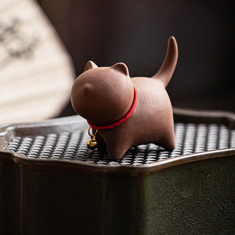 Buddha Stones Miniaturowe Piękne Czerwone Liny Dzwonek Kot Herbata Zwierzę Fioletowa Glina Figurka Dekoracja Biurka - image 7