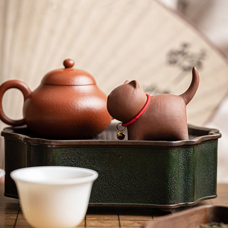 Buddha Stones Miniaturowe Piękne Czerwone Liny Dzwonek Kot Herbata Zwierzę Fioletowa Glina Figurka Dekoracja Biurka - image 3