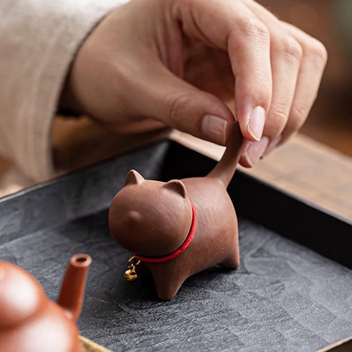 Buddha Stones Miniaturowe Piękne Czerwone Liny Dzwonek Kot Herbata Zwierzę Fioletowa Glina Figurka Dekoracja Biurka - image 4