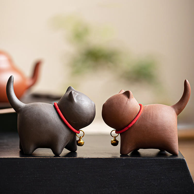 Buddha Stones Miniaturowe Piękne Czerwone Liny Dzwonek Kot Herbata Zwierzę Fioletowa Glina Figurka Dekoracja Biurka - image 13