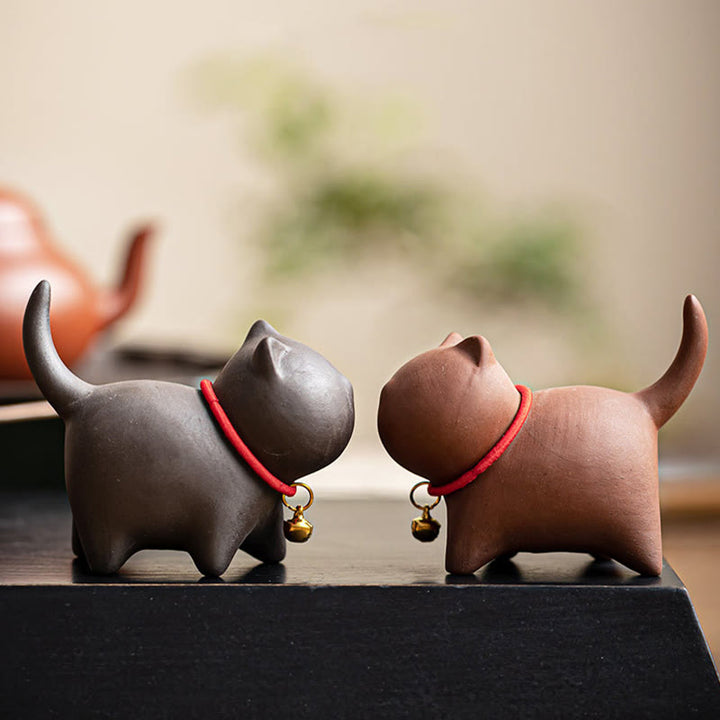 Buddha Stones Miniaturowe Piękne Czerwone Liny Dzwonek Kot Herbata Zwierzę Fioletowa Glina Figurka Dekoracja Biurka - image 13