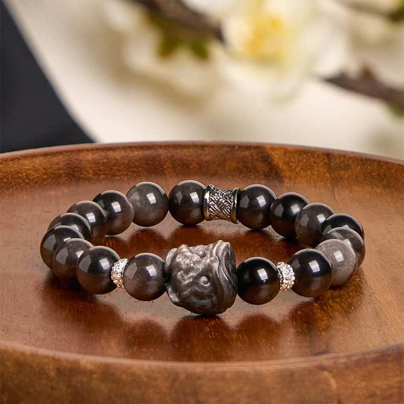 Bransoletka ochronna Buddha Stones Natural Silver Sheen Lion Dance