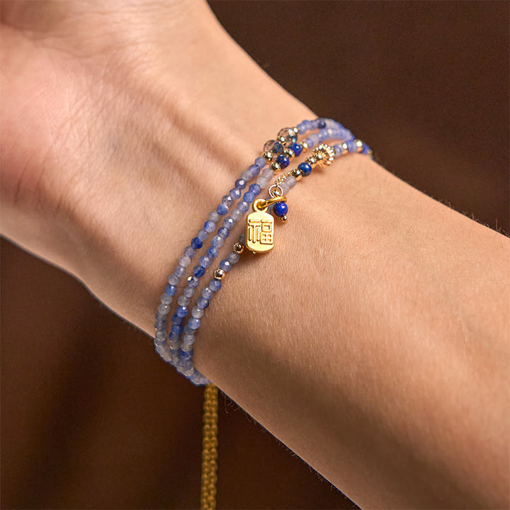 Buddha Stones 3 mm Ultra cienkie koraliki Naturalny Lazuryt Potrójnie Owinięty Fu Charakter Pozytywna Bransoletka