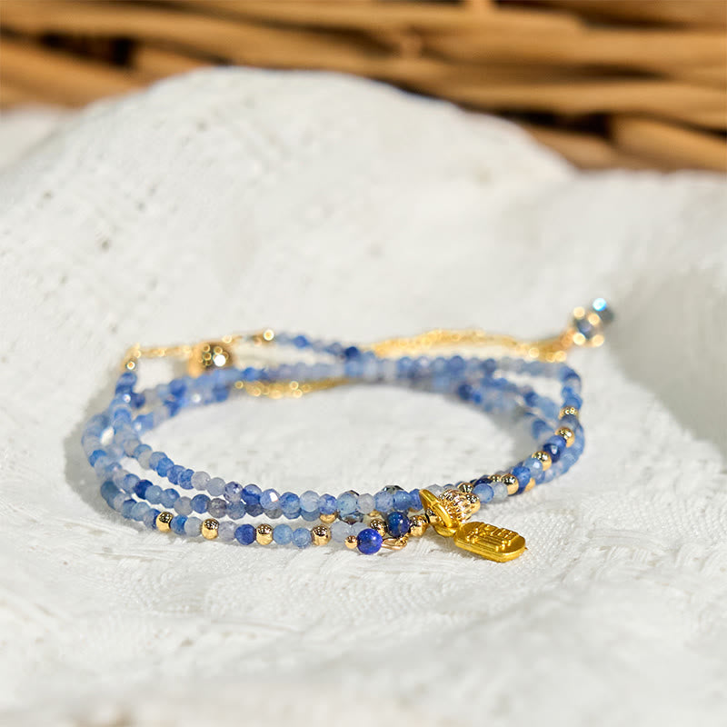 Buddha Stones 3 mm Ultra cienkie koraliki Naturalny Lazuryt Potrójnie Owinięty Fu Charakter Pozytywna Bransoletka