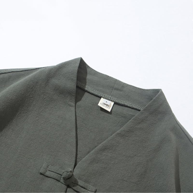 Buddha Stones 2-częściowy strój Tang z żabą i guzikami, koszula, spodnie, kieszenie, męski, bawełniany, lniany zestaw do medytacji - image 9