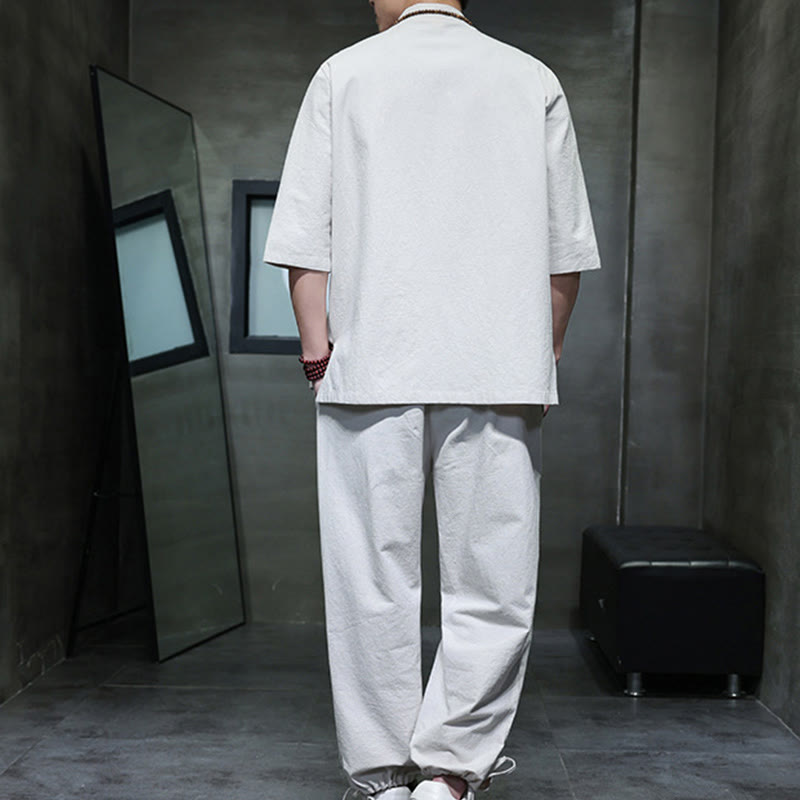 Buddha Stones 2-częściowy strój Tang z żabą i guzikami, koszula, spodnie, kieszenie, męski, bawełniany, lniany zestaw do medytacji - image 22