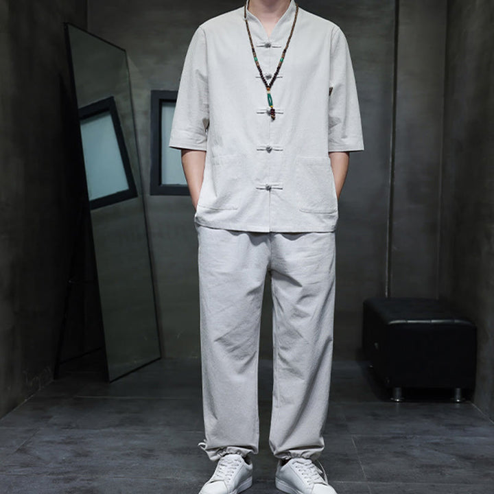 Buddha Stones 2-częściowy strój Tang z żabą i guzikami, koszula, spodnie, kieszenie, męski, bawełniany, lniany zestaw do medytacji - image 23