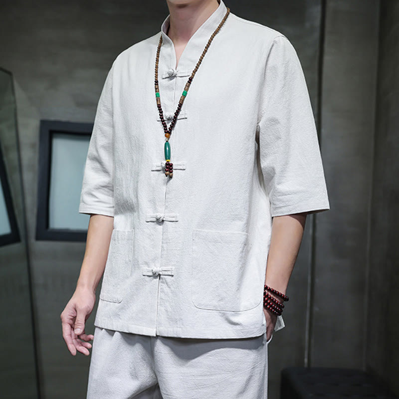 Buddha Stones 2-częściowy strój Tang z żabą i guzikami, koszula, spodnie, kieszenie, męski, bawełniany, lniany zestaw do medytacji - image 27