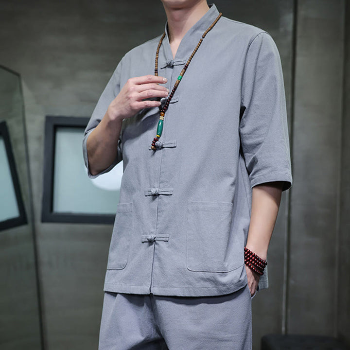 Buddha Stones 2-częściowy strój Tang z żabą i guzikami, koszula, spodnie, kieszenie, męski, bawełniany, lniany zestaw do medytacji - image 36