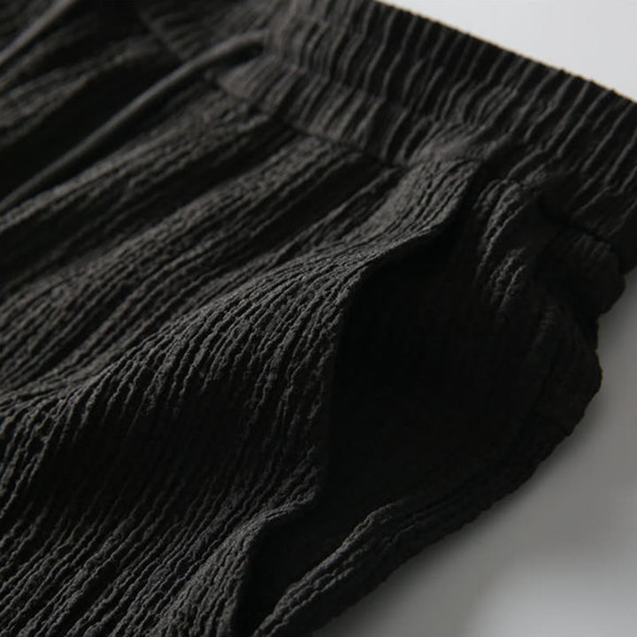 Buddha Stones 2 szt. Jednolity kolor, marszczenie, dekolt w serek, krótki rękaw, koszulka, spodnie, odzież męska - image 4