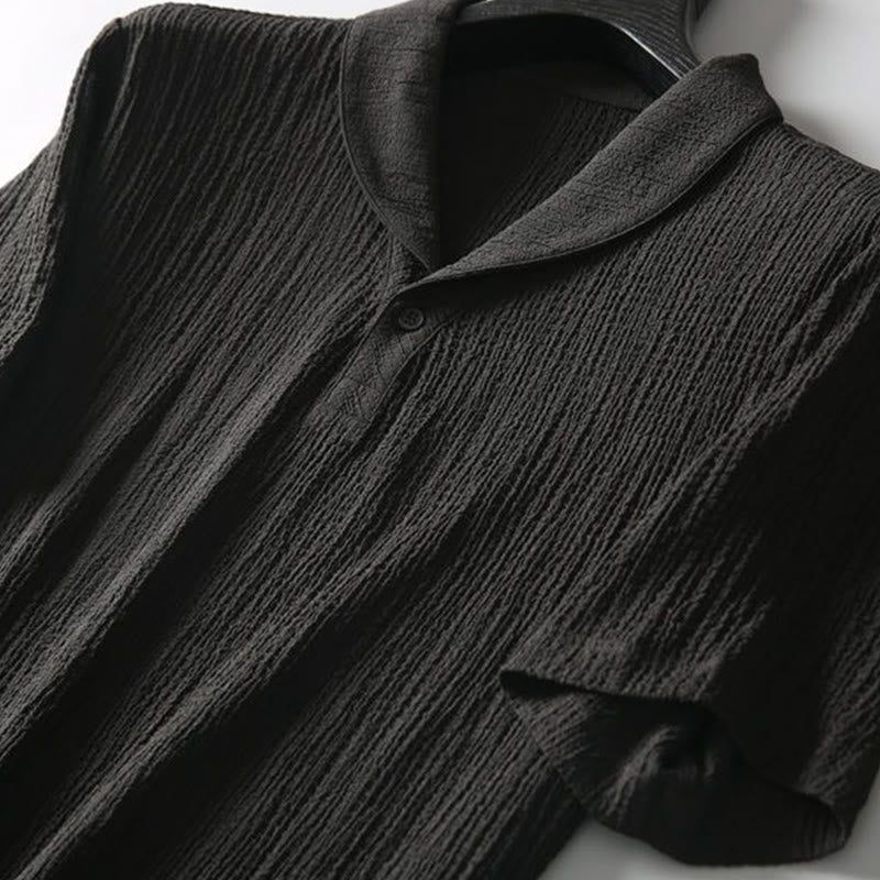 Buddha Stones 2 szt. Jednolity kolor, marszczenie, dekolt w serek, krótki rękaw, koszulka, spodnie, odzież męska - image 3