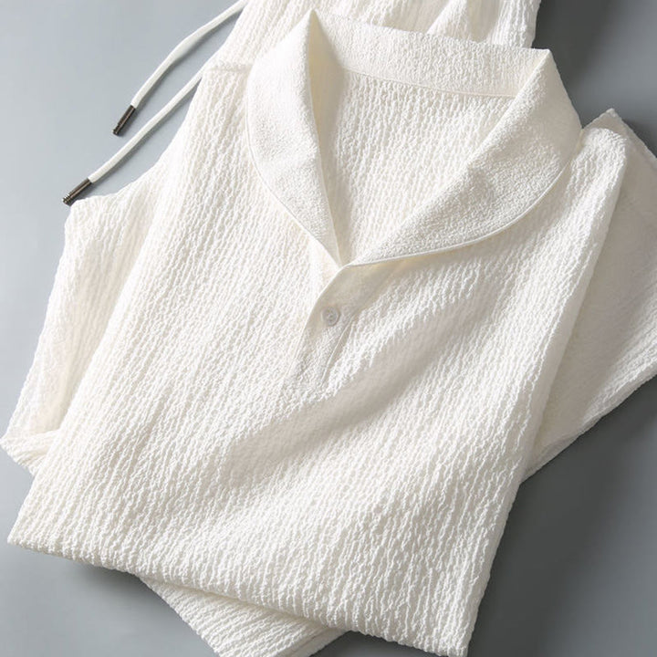 Buddha Stones 2 szt. Jednolity kolor, marszczenie, dekolt w serek, krótki rękaw, koszulka, spodnie, odzież męska - image 10