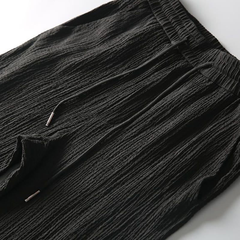 Buddha Stones 2 szt. Jednolity kolor, marszczenie, dekolt w serek, krótki rękaw, koszulka, spodnie, odzież męska - image 5