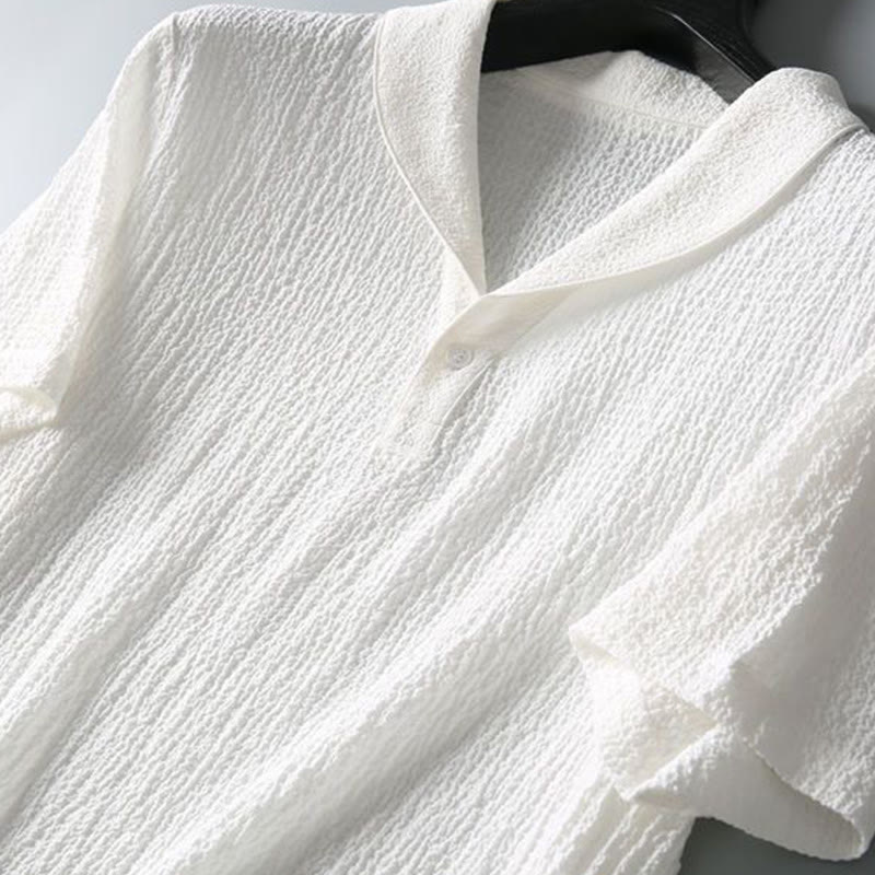 Buddha Stones 2 szt. Jednolity kolor, marszczenie, dekolt w serek, krótki rękaw, koszulka, spodnie, odzież męska - image 11