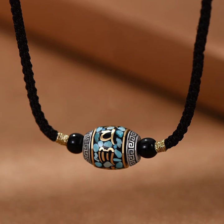 Buddha Stones Tybet Om Mani Padme Hum Dzi Koralik Wzór Ochrona Obrotowy Naszyjnik Wisiorek - Łańcuch linowy i koralik Dzi - image 1