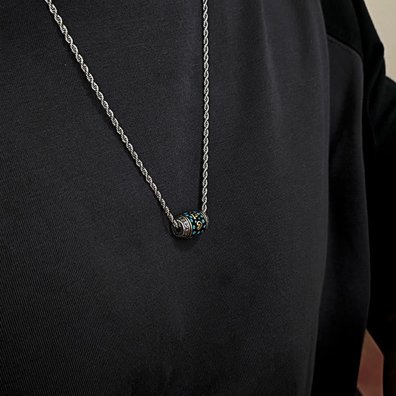 Buddha Stones Tybet Om Mani Padme Hum Dzi Koralik Wzór Ochrona Obrotowy Naszyjnik Wisiorek - Łańcuch ze stali tytanowej i koralik Dzi - image 12