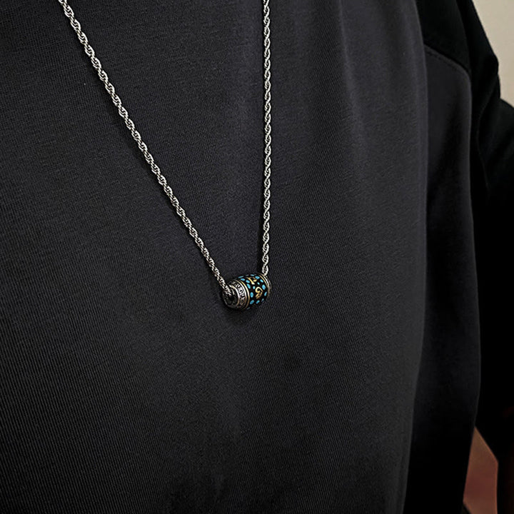 Buddha Stones Tybet Om Mani Padme Hum Dzi Koralik Wzór Ochrona Obrotowy Naszyjnik Wisiorek - Łańcuch ze stali tytanowej i koralik Dzi - image 12