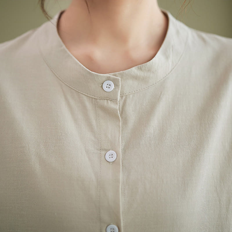 Buddha Stones 2 szt. Casual Jednokolorowe guziki Projekt Koszula z krótkim rękawem Spodnie z szerokimi nogawkami i kieszeniami Bawełniana odzież Zen Zestaw damski - image 21