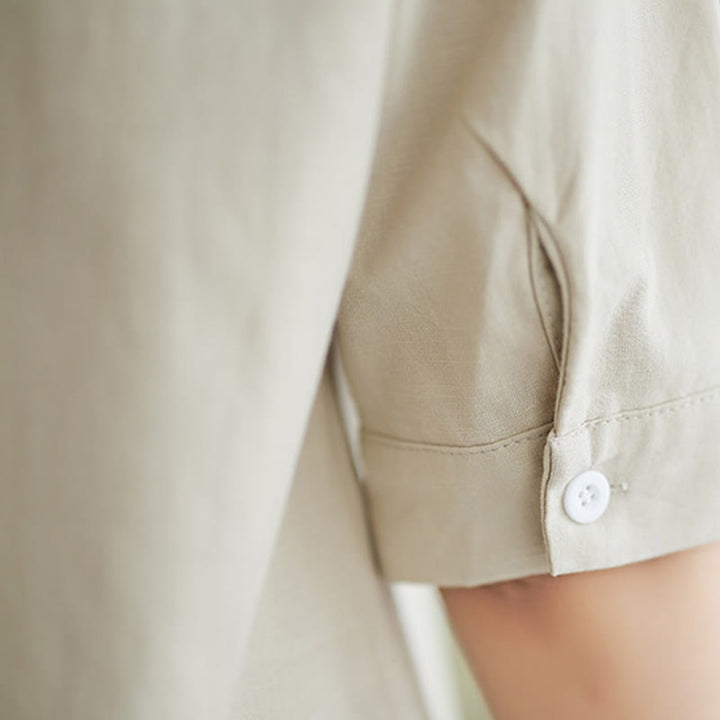 Buddha Stones 2 szt. Casual Jednokolorowe guziki Projekt Koszula z krótkim rękawem Spodnie z szerokimi nogawkami i kieszeniami Bawełniana odzież Zen Zestaw damski - image 23