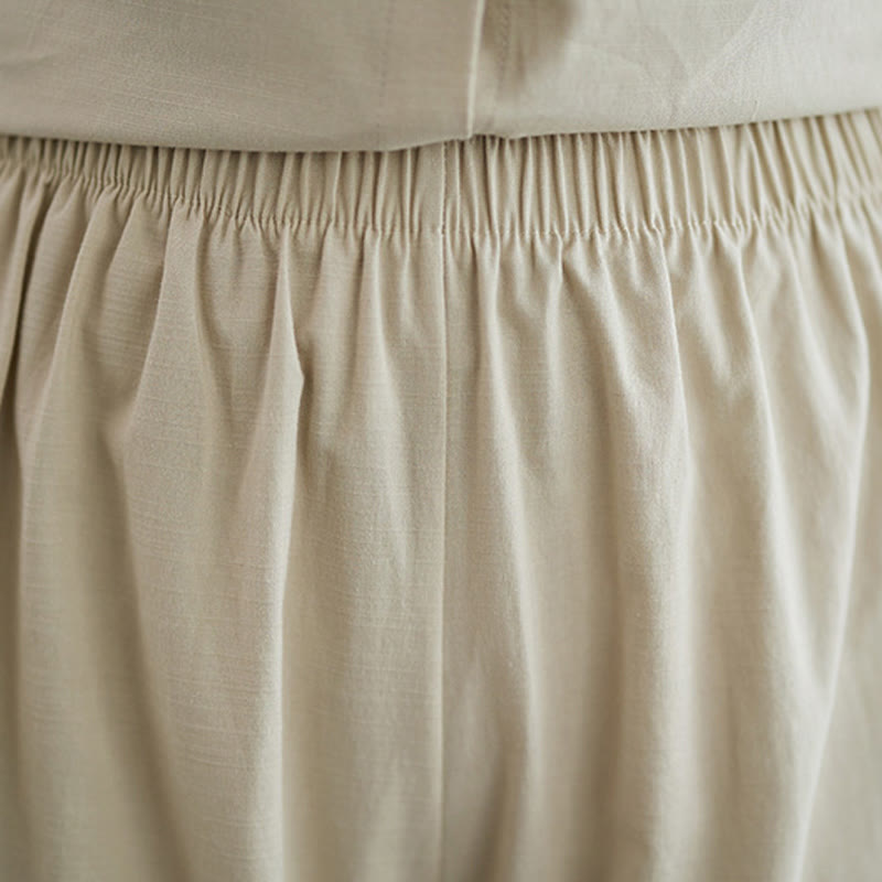 Buddha Stones 2 szt. Casual Jednokolorowe guziki Projekt Koszula z krótkim rękawem Spodnie z szerokimi nogawkami i kieszeniami Bawełniana odzież Zen Zestaw damski - image 26