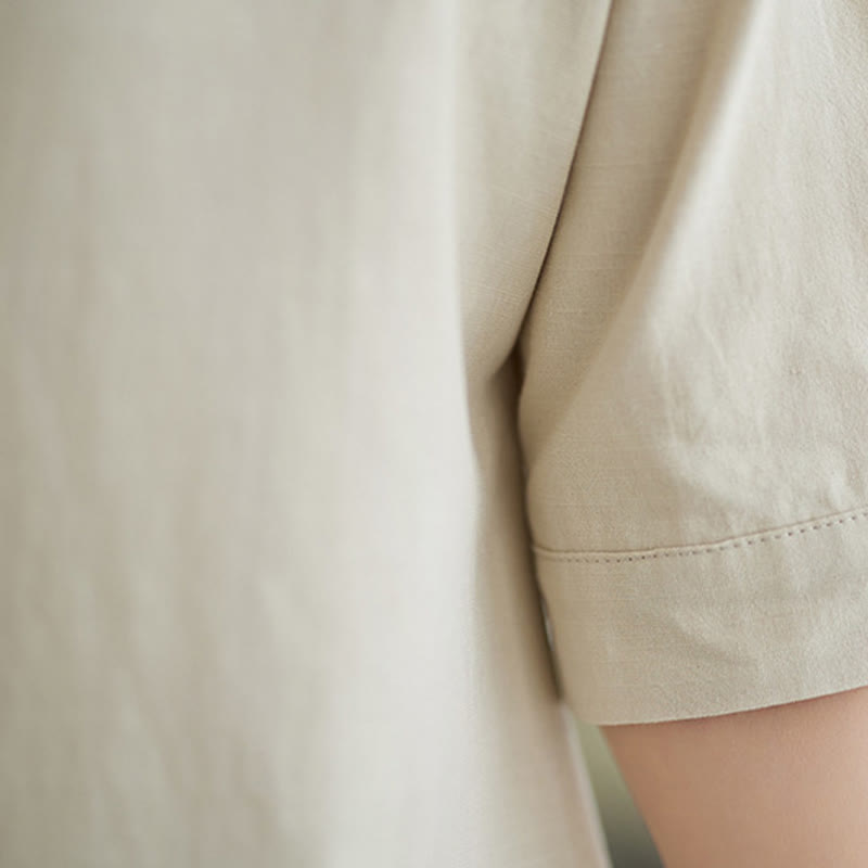 Buddha Stones 2 szt. Casual Jednokolorowe guziki Projekt Koszula z krótkim rękawem Spodnie z szerokimi nogawkami i kieszeniami Bawełniana odzież Zen Zestaw damski - image 24