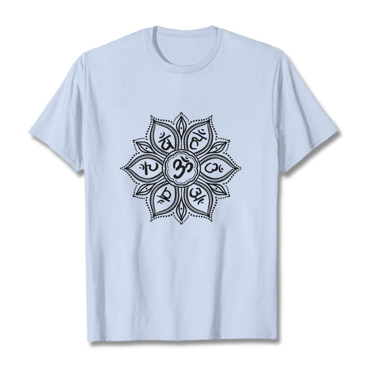 Buddha Stones Kamienie Mandala Kwiat Om Mani Padme Hum Mantra Tee - Jasnoniebieski - 2XL - image 19