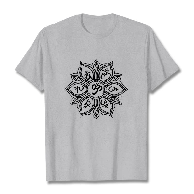 Buddha Stones Kamienie Mandala Kwiat Om Mani Padme Hum Mantra Tee - Jasnoszary - 2XL - image 20
