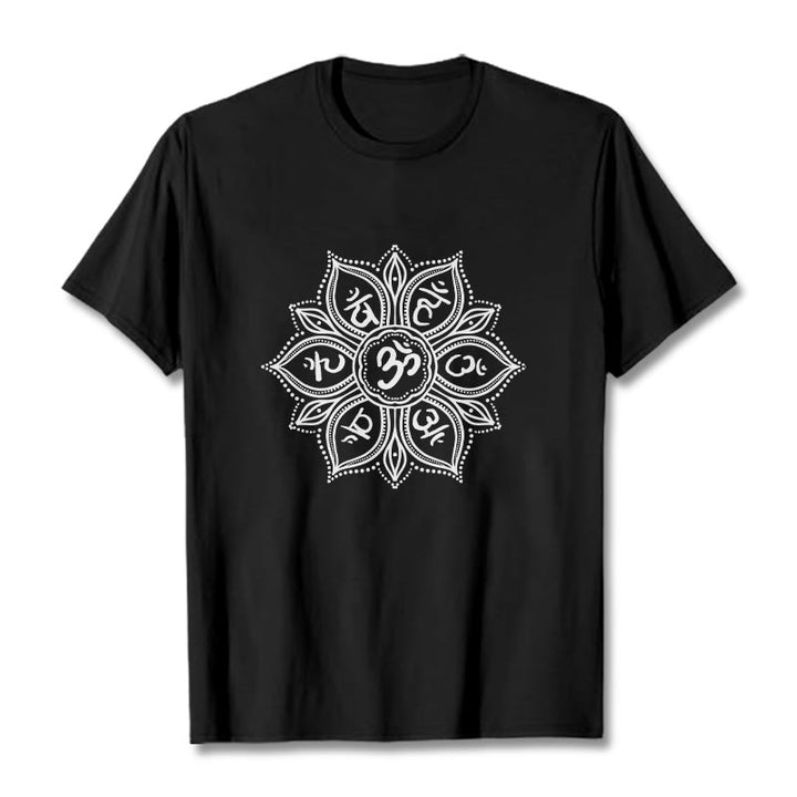 Buddha Stones Kamienie Mandala Kwiat Om Mani Padme Hum Mantra Tee - Czarny - 2XL - image 4