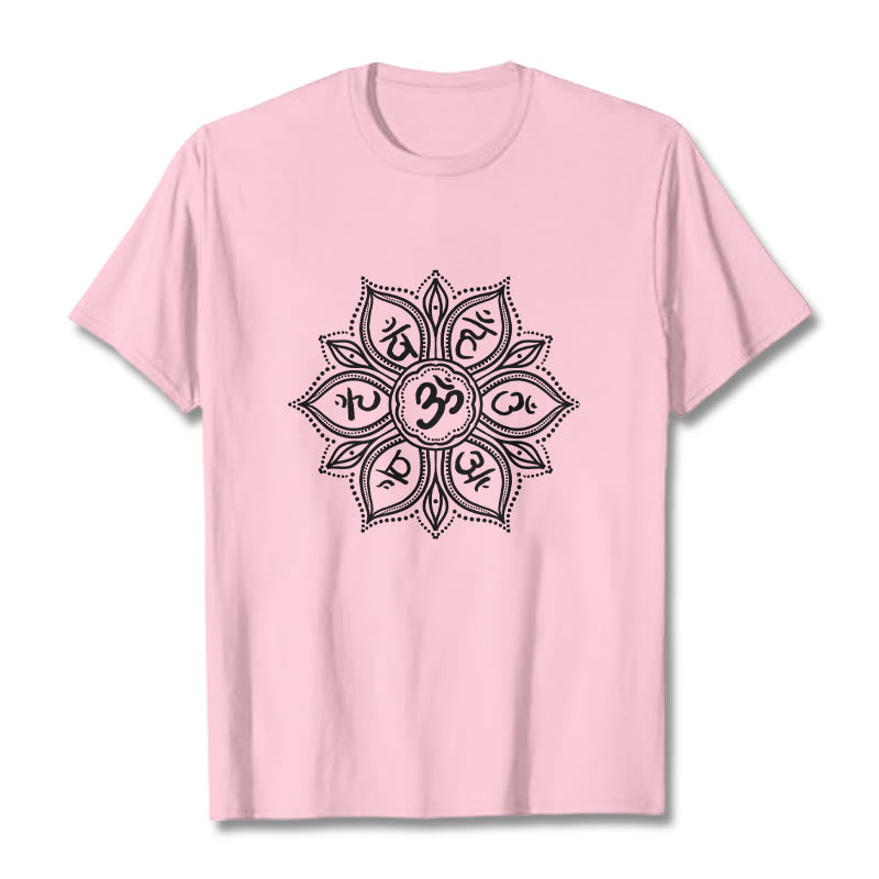 Buddha Stones Kamienie Mandala Kwiat Om Mani Padme Hum Mantra Tee - Jasnoróżowy - 2XL - image 13