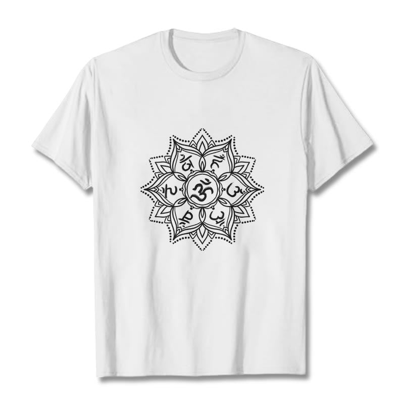 Buddha Stones Kamienie Mandala Kwiat Om Mani Padme Hum Mantra Tee T-shirt - Biały - 2XL - image 1