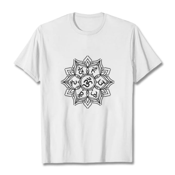 Buddha Stones Kamienie Mandala Kwiat Om Mani Padme Hum Mantra Tee T-shirt - Biały - 2XL - image 1