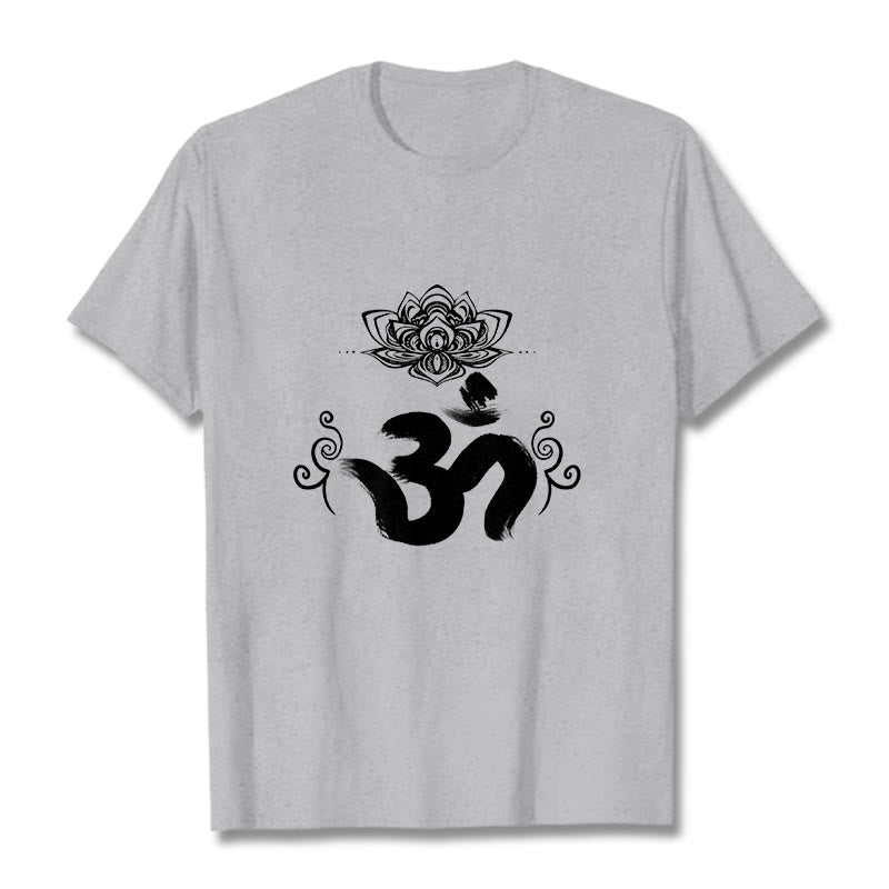 Buddha Stones Om Symbol Sanskryt Kwiatowy T-shirt - Jasnoszary - 2XL - image 11