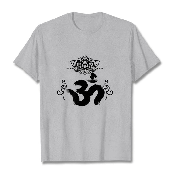 Buddha Stones Om Symbol Sanskryt Kwiatowy T-shirt - Jasnoszary - 2XL - image 11