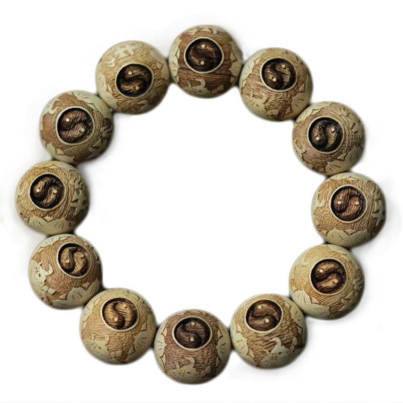 Bransoletka z Buddha Stones , drewnem kamforowym, wołem Yin Yang i grawerowaną czystością - image 11