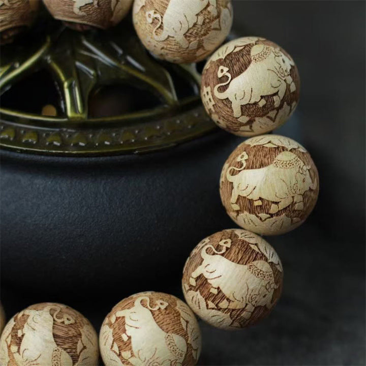 Bransoletka z Buddha Stones , drewnem kamforowym, wołem Yin Yang i grawerowaną czystością - image 9