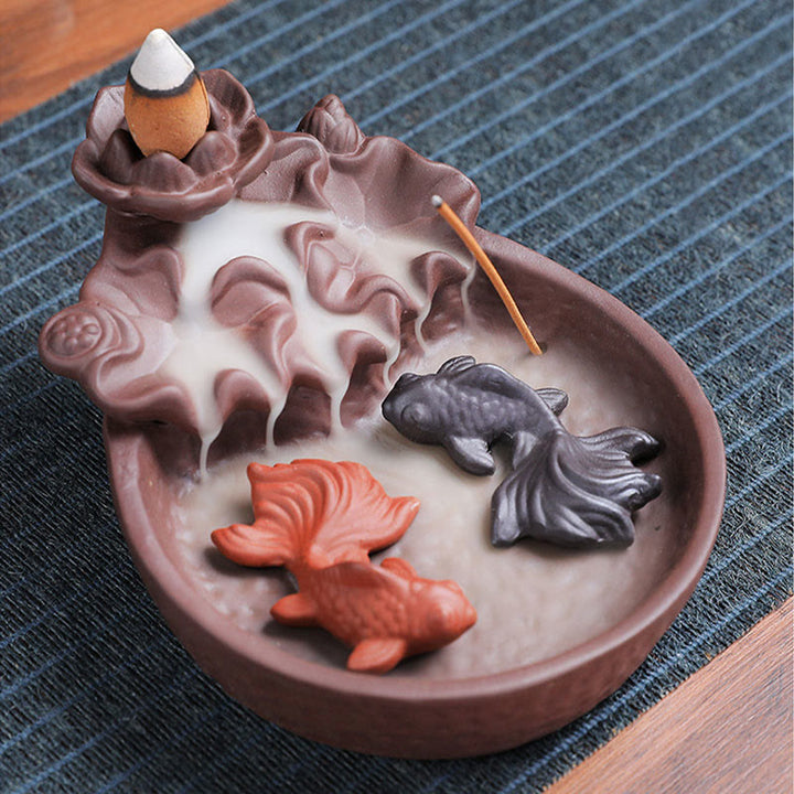 Buddha Stones Koi Wół Fioletowa Glina Ceramiczny Uchwyt Na Kadzidełka Uzdrawiający Kadzidło Palnik Dekoracja - Ryba Koi 10,8*13,5*5 cm (bez kadzideł) - image 9
