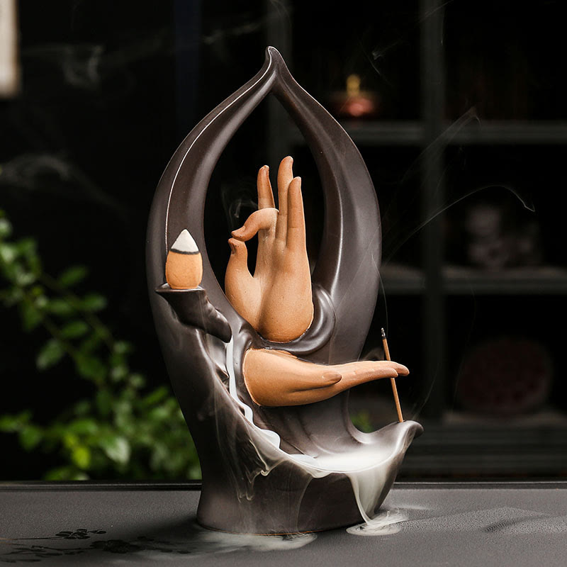 Buddha Stones Schody Góry Woda Ręka Buddy Ceramiczny Przepływ Dym Fontanna Medytacja Kadzielnica Dekoracja - image 8