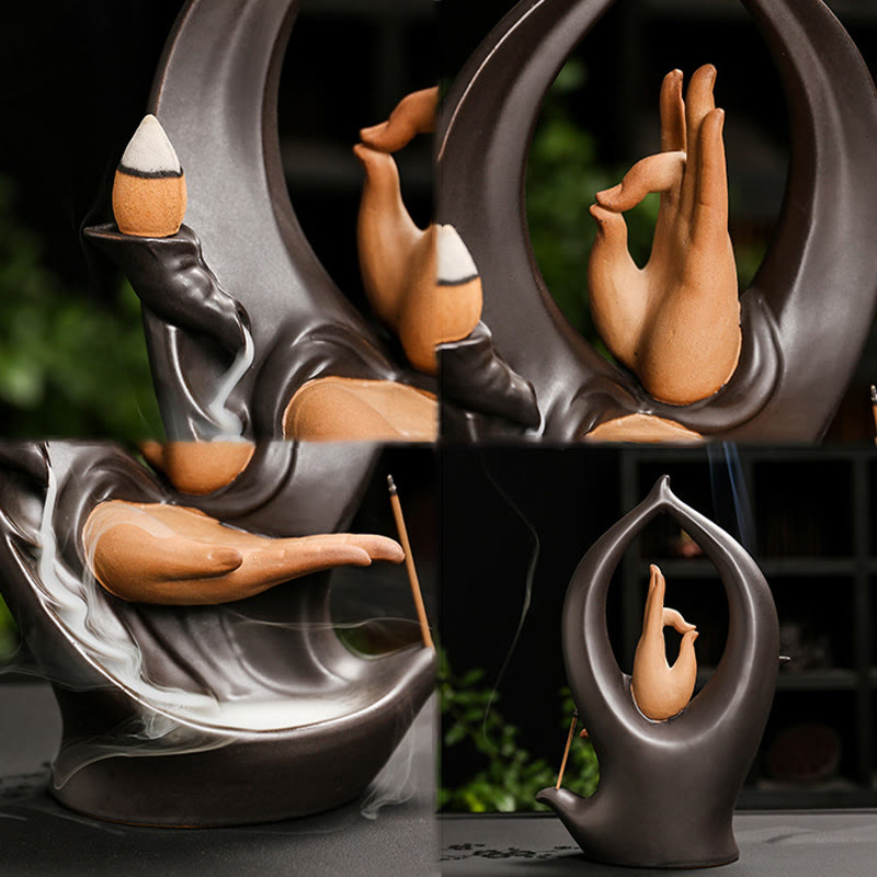 Buddha Stones Schody Góry Woda Ręka Buddy Ceramiczny Przepływ Dym Fontanna Medytacja Kadzielnica Dekoracja - image 10